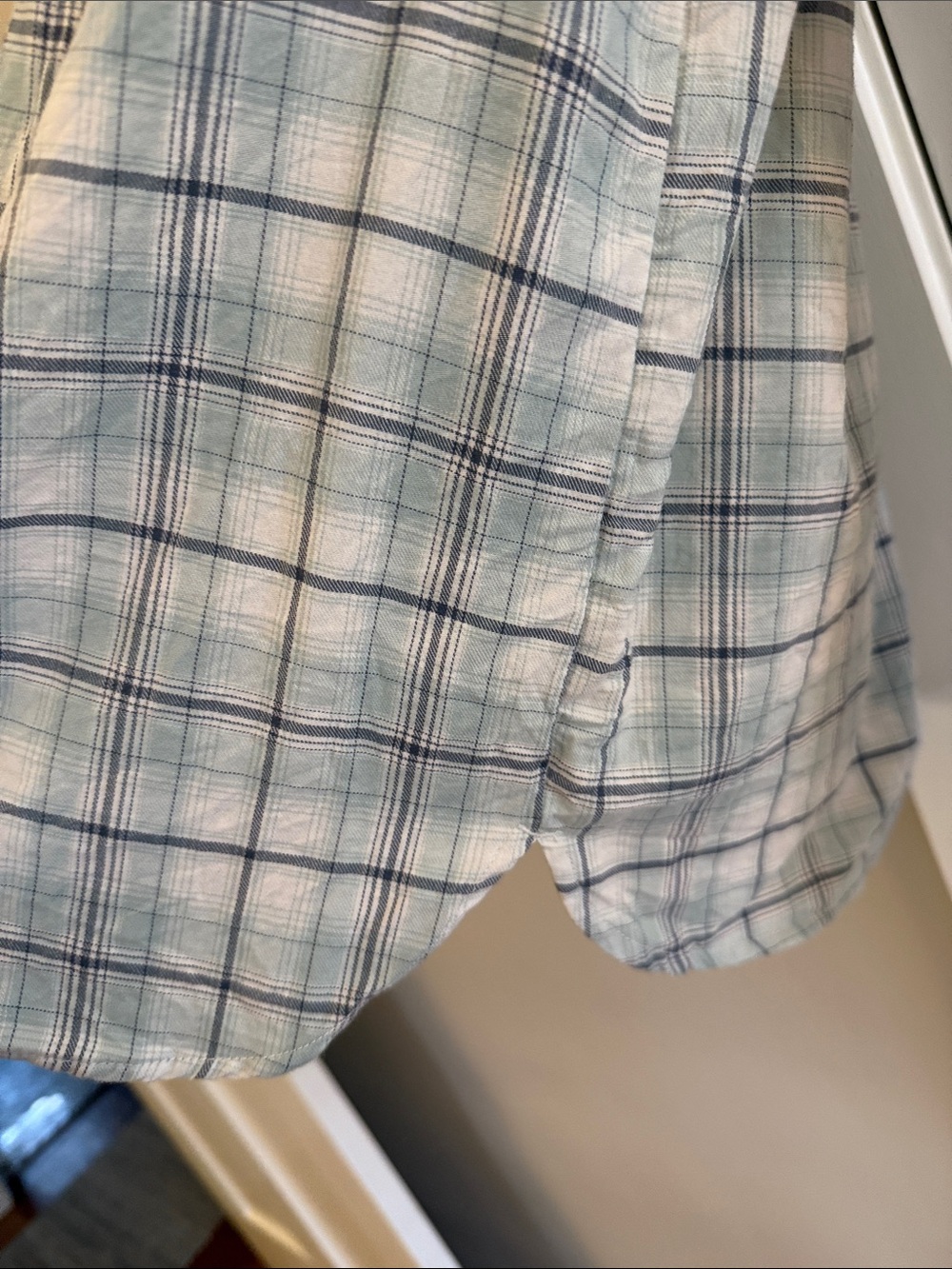 LOFT Plaid Long Sleeve Top Shirt Light Blue/Cream 100% Cotton M - Picture 4 of 6